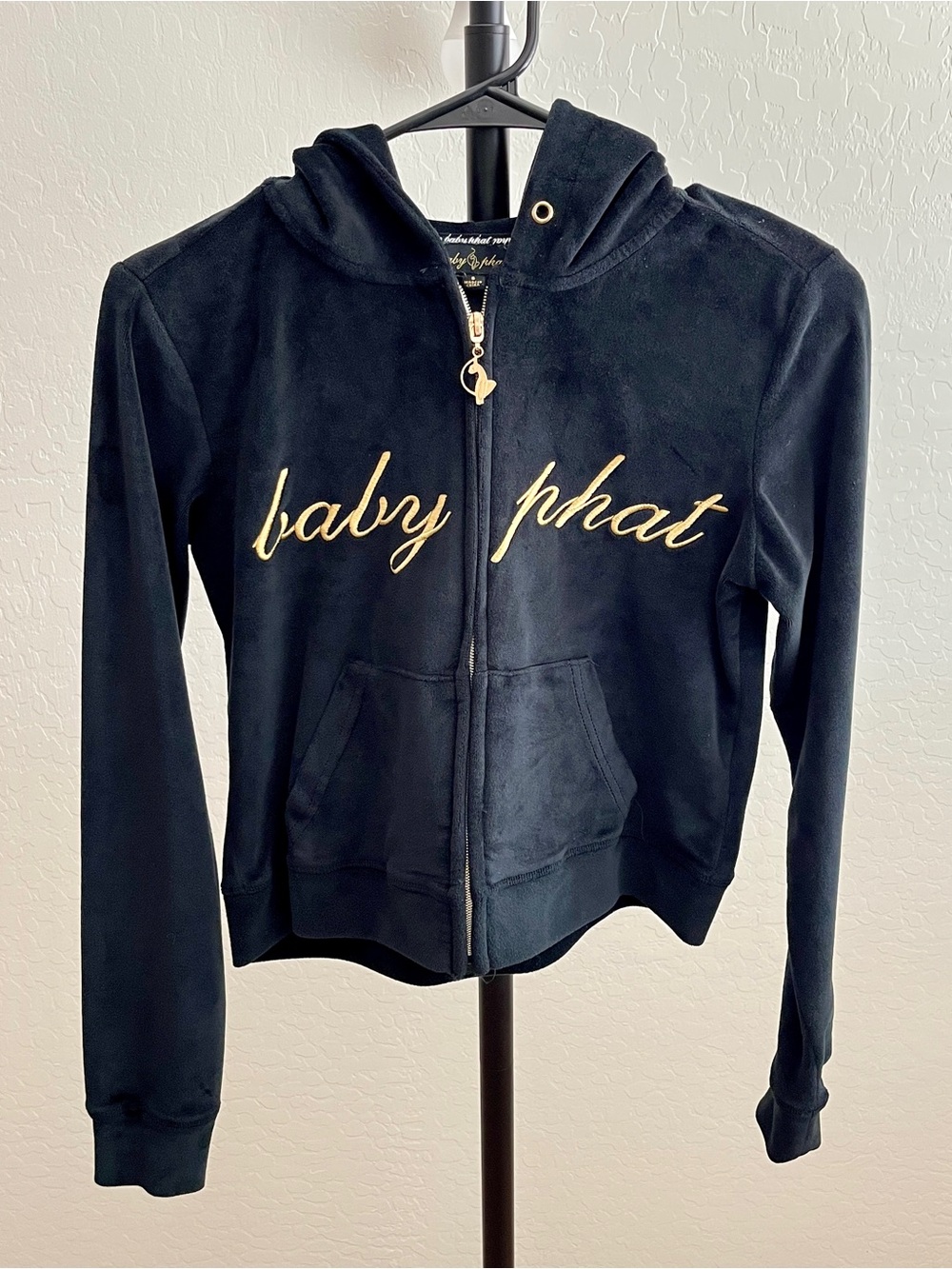 Baby Phat Y2K Black & Gold Velour Tracksuit Hoodie